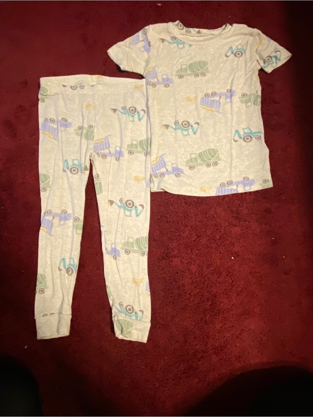 Carter's Light Gray Pajama Set with Blue, Green, Purple, and Yellow Trucks